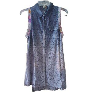 Aratta Blue Grey Ombre Lace sleeveless Button down top Blouse Tunic NWT SZ S